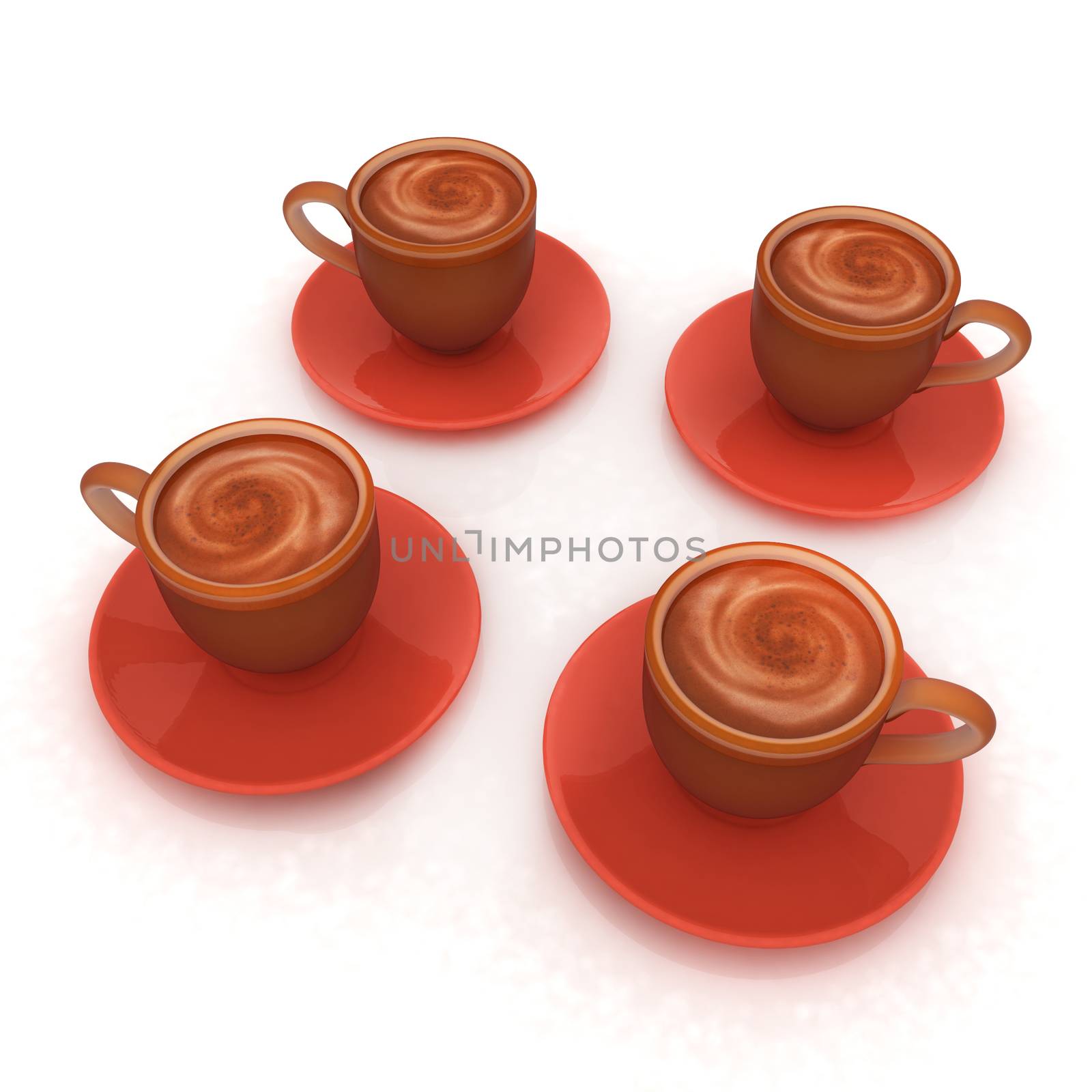 Coffee cups on saucer on a white background