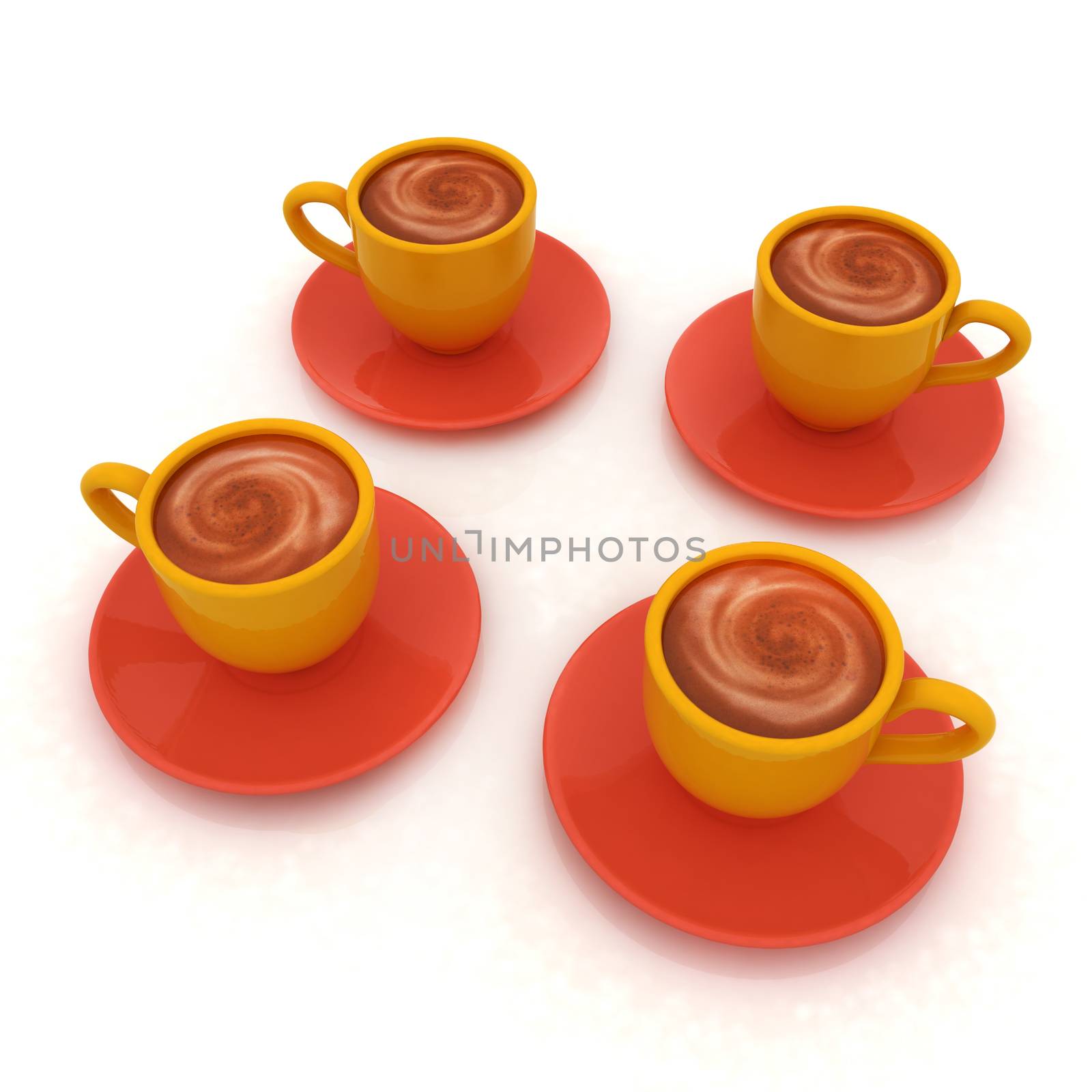 Coffee cups on saucer on a white background