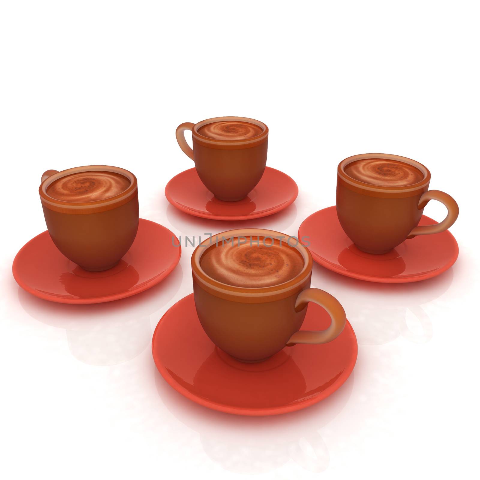 Coffee cups on saucer on a white background