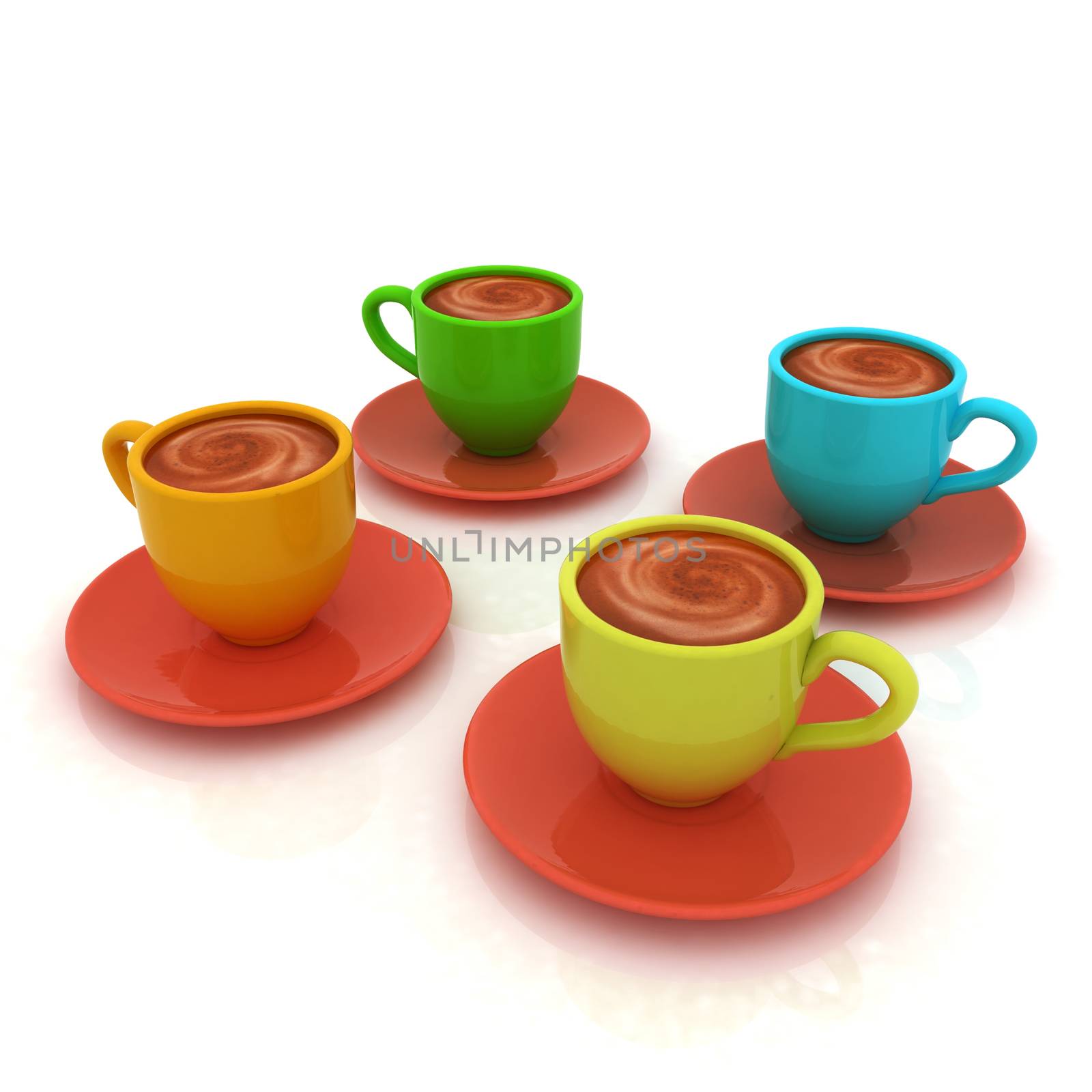 Coffee cups on saucer on a white background