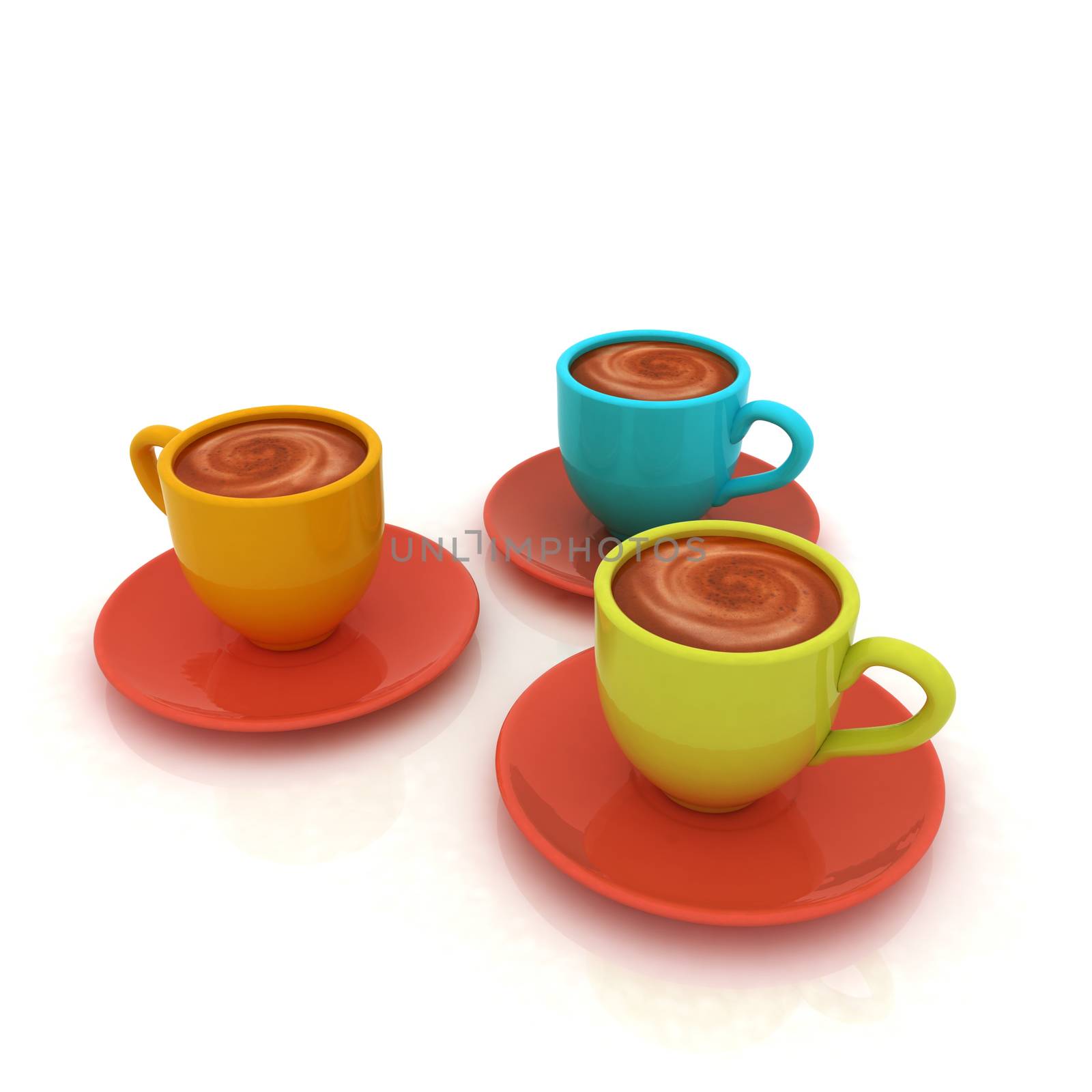 Coffee cups on saucer on a white background