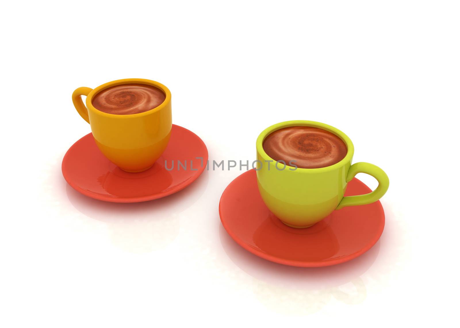 Coffee cups on saucer on a white background