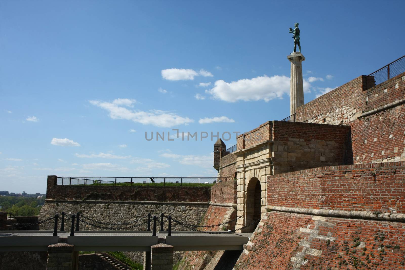 Kalemegdan fortress with the Winner statue, in Belgrade,Serbia