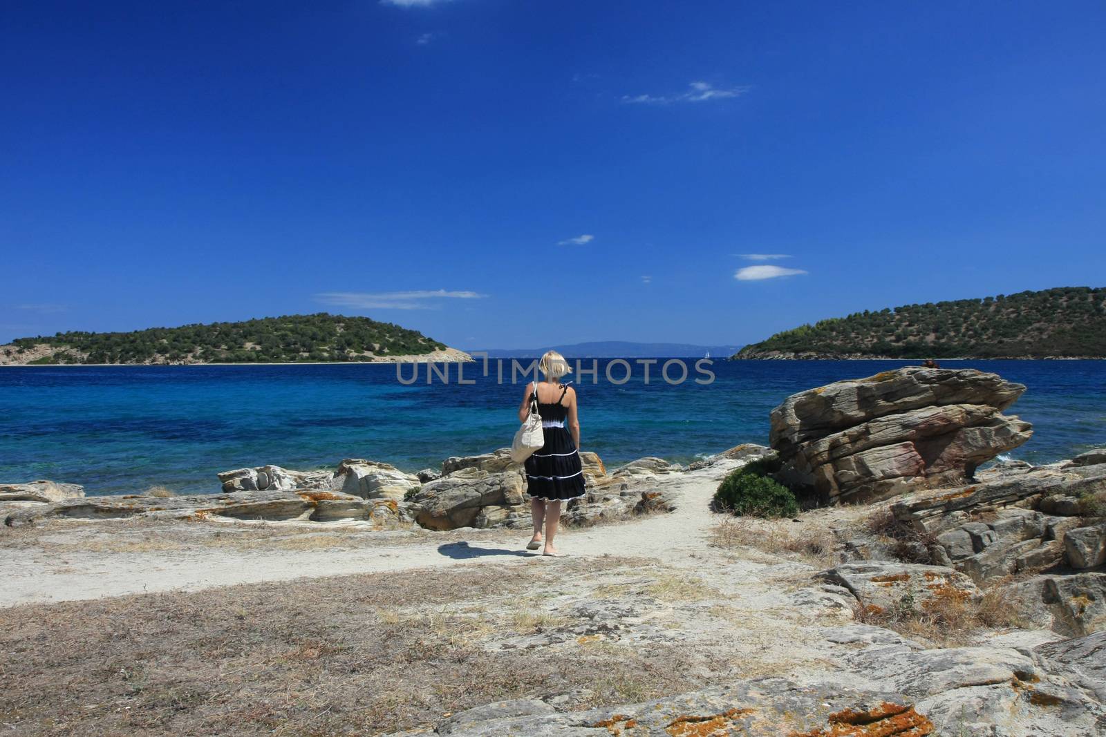 Beach at Aegean sea,Mediterranean,Greece,Halkidiki peninsula