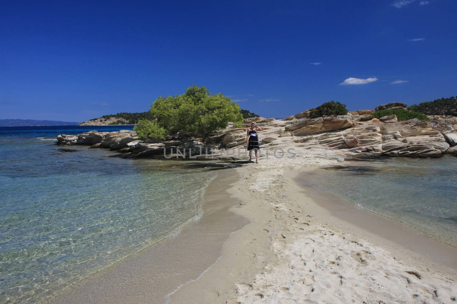 Beach at Aegean sea,Mediterranean,Greece,Halkidiki peninsula