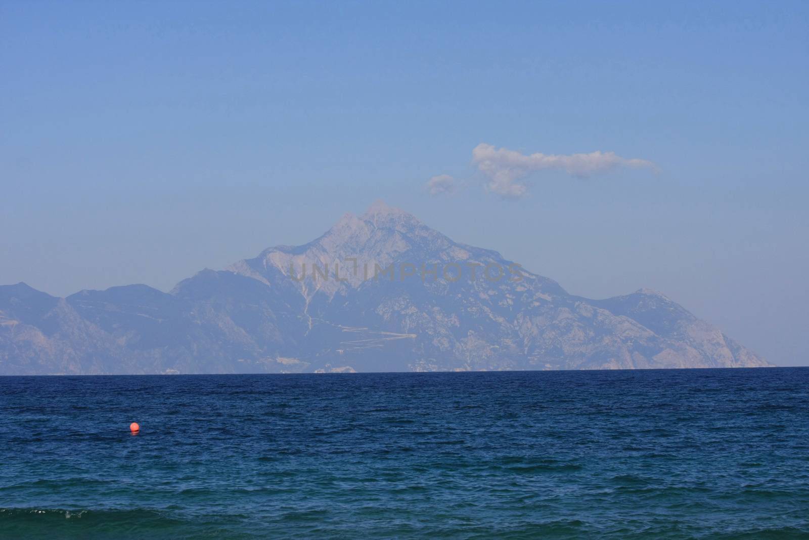 Holy Mountain Athos,view from second leg of Greek peninsula Halkidiki