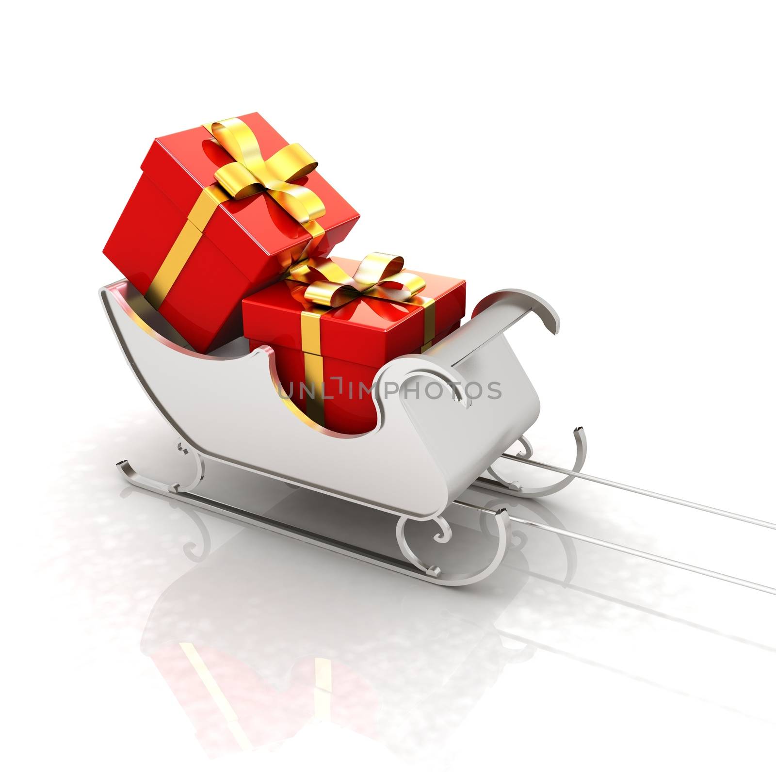 Christmas Santa sledge with gifts on a white background 