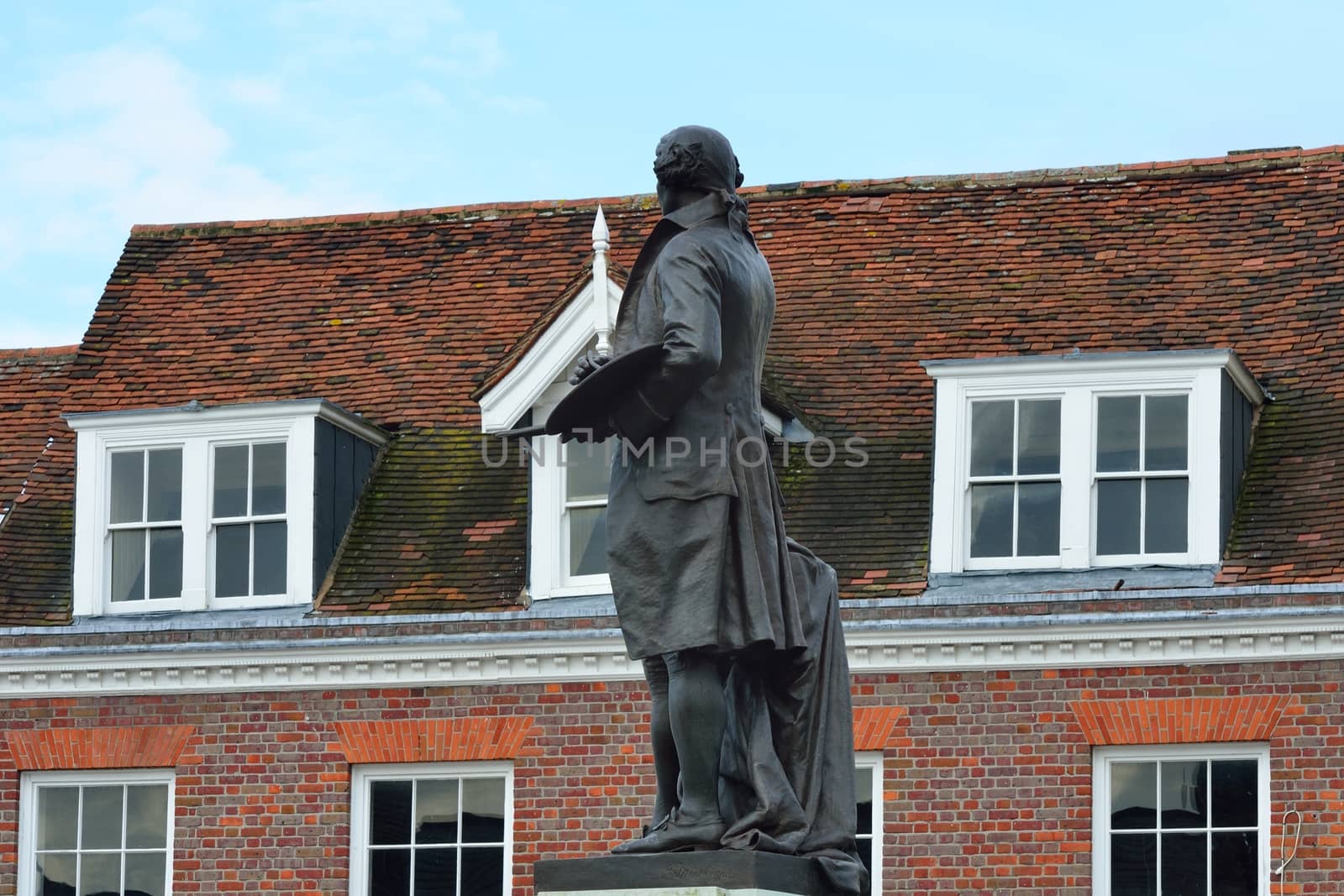 Gainsborough statue overlooking sudbury house