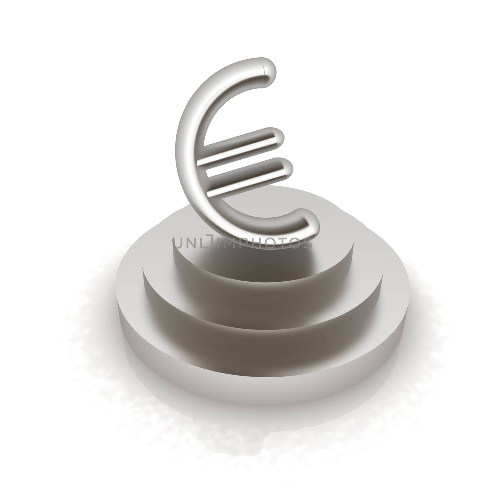 Euro sign on podium. 3D icon on white background 