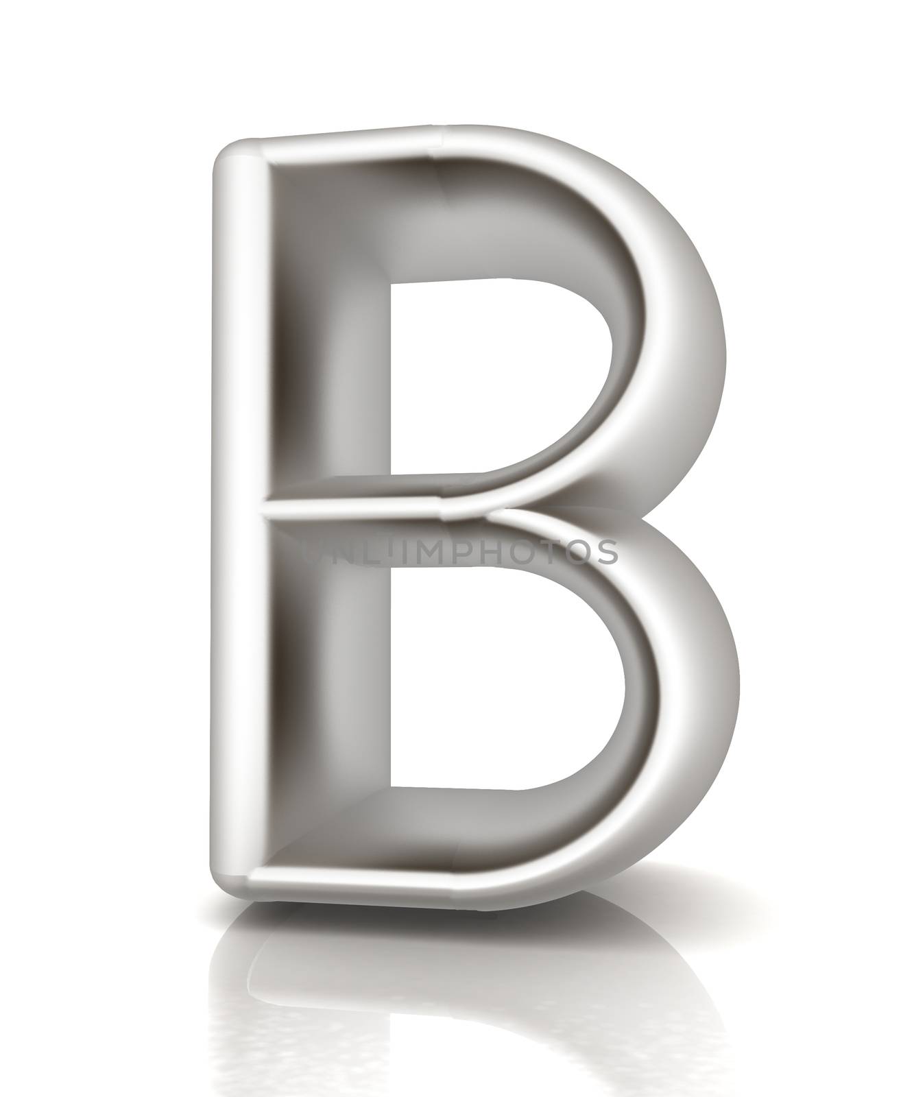 3D metall letter "B" isolated on white 