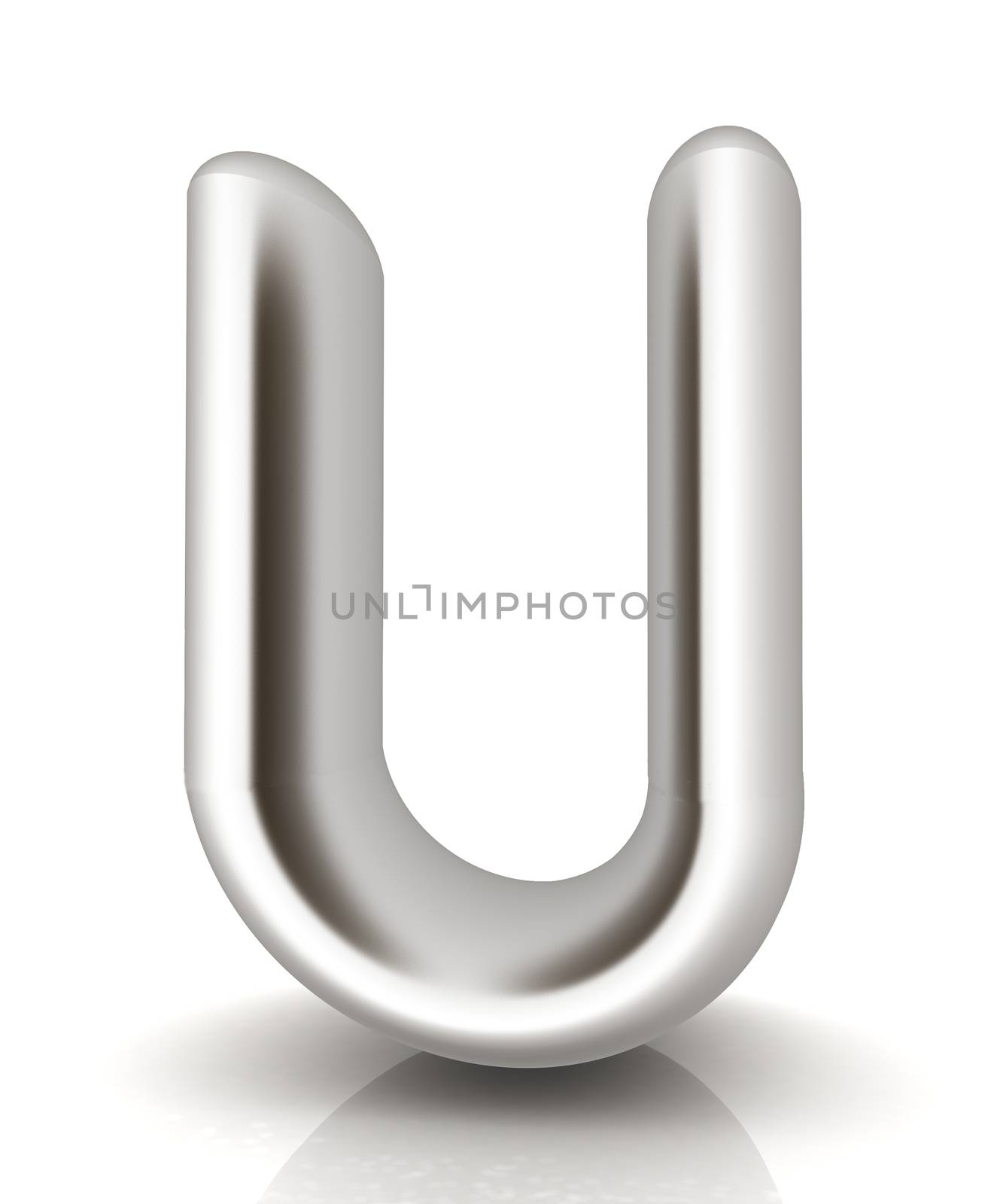 3D metall letter "U" isolated on white 
