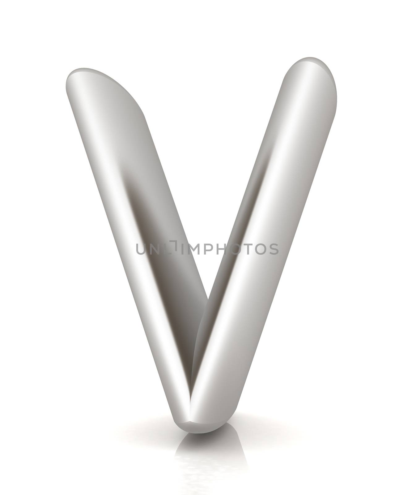 3D metall letter "V" isolated on white 
