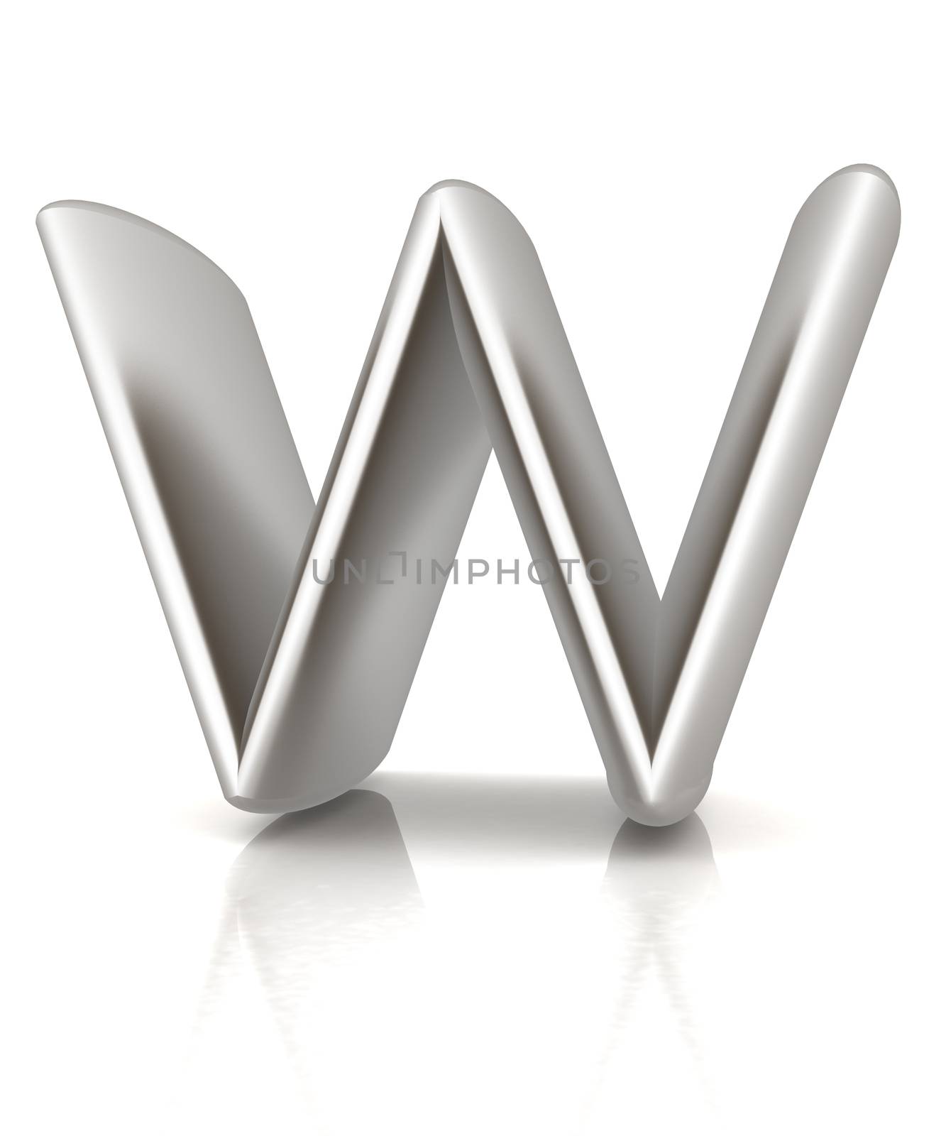 3D metall letter "W" isolated on white 
