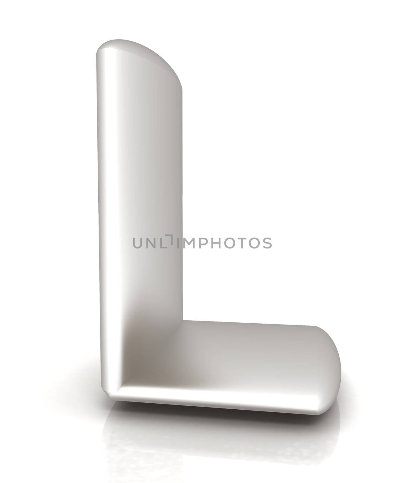 3D metall letter "L" isolated on white 