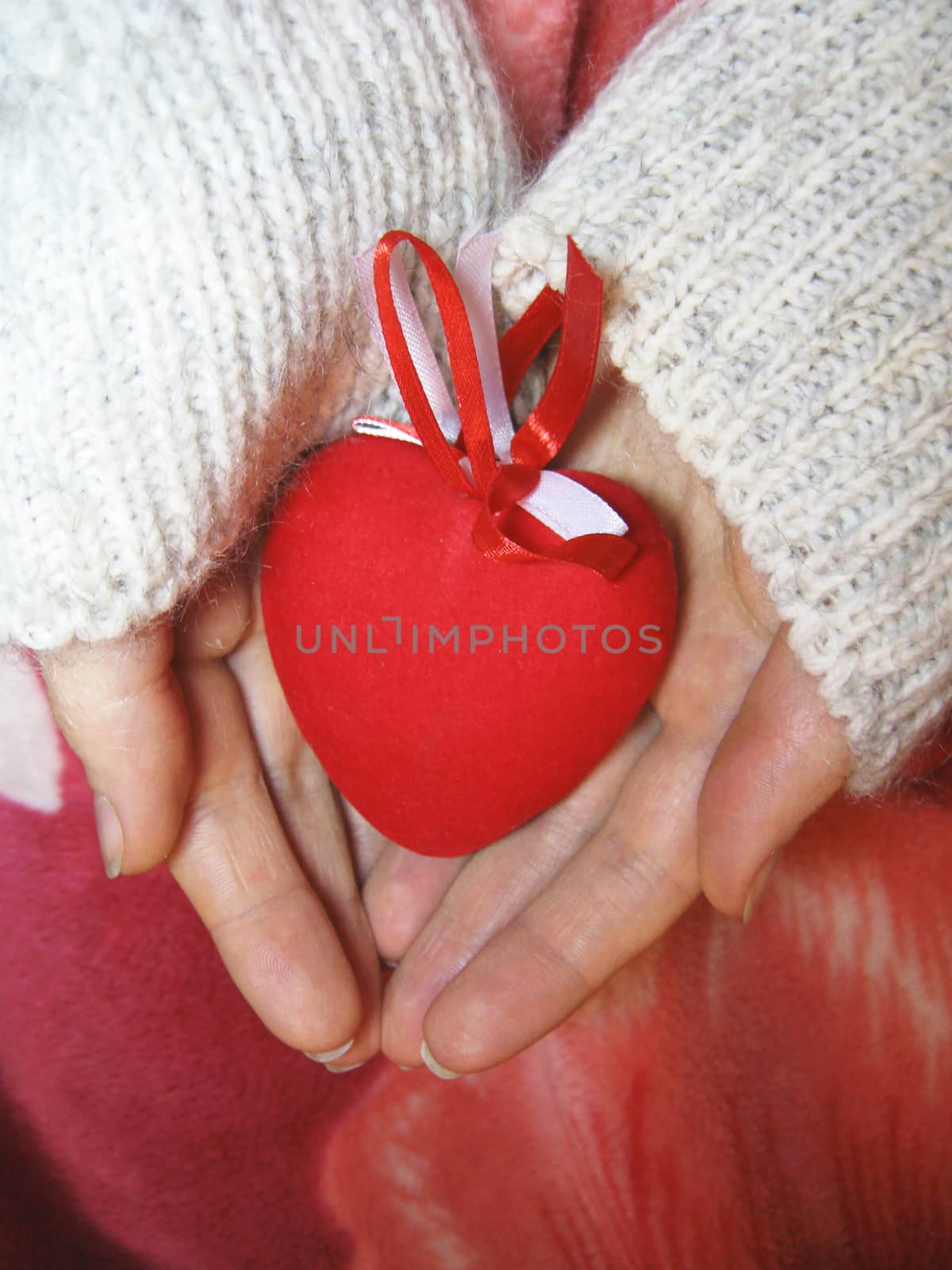 Valentine red heart in woman tender hands