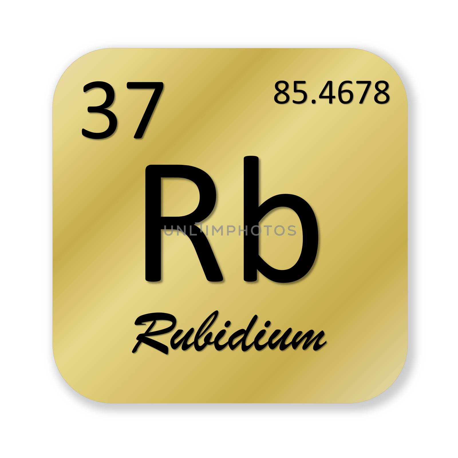 Black rubidium element into golden square shape isolated in white background
