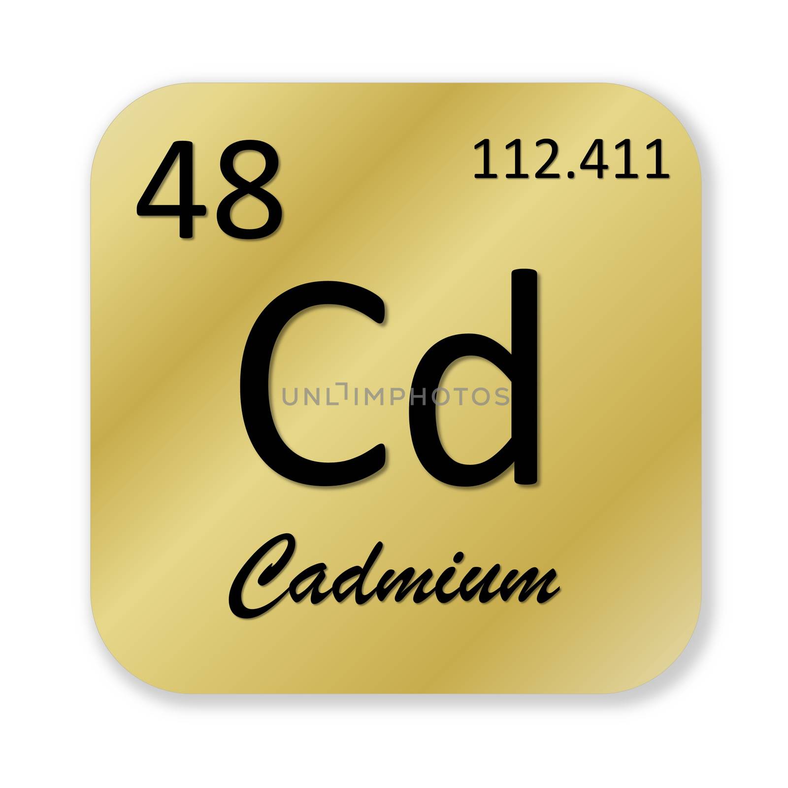 Black cadmium element into golden square shape isolated in white background