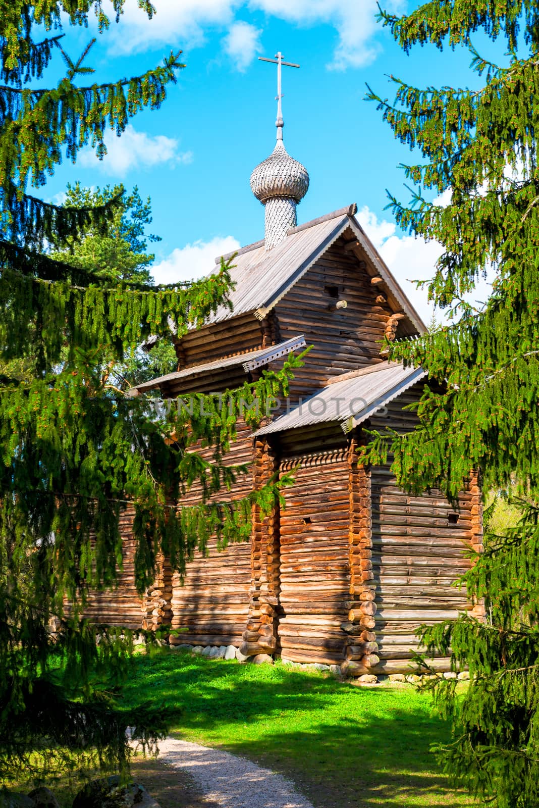 Russian traditional old church in the woods