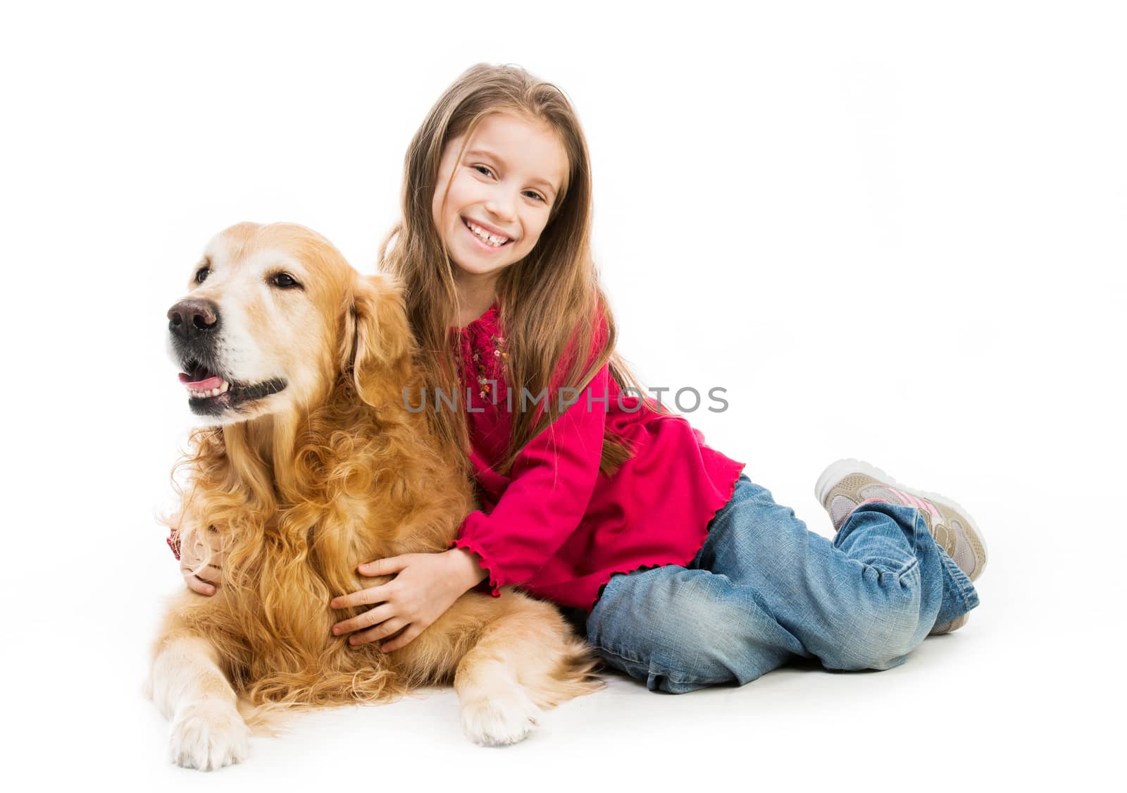cute little girl with a red retriever