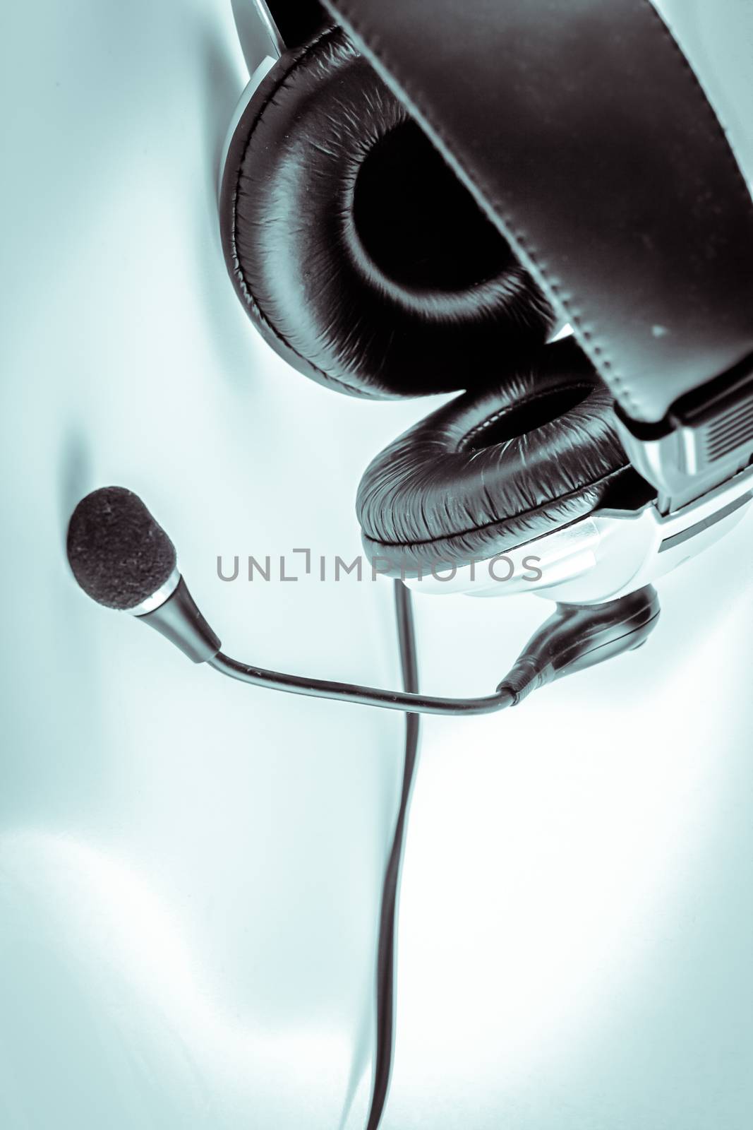 Headset , artistic style toned studio photo with shallow DOF