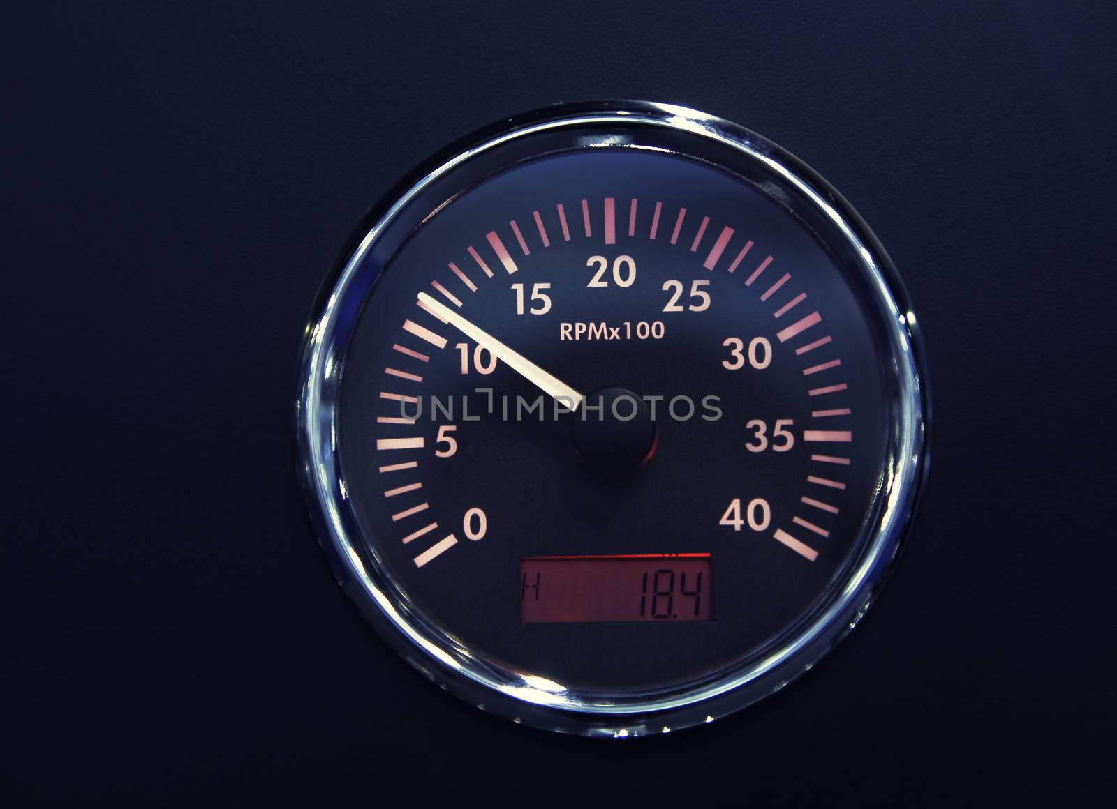 Dashboard, RPM sign, artistic toned photo with copy-space