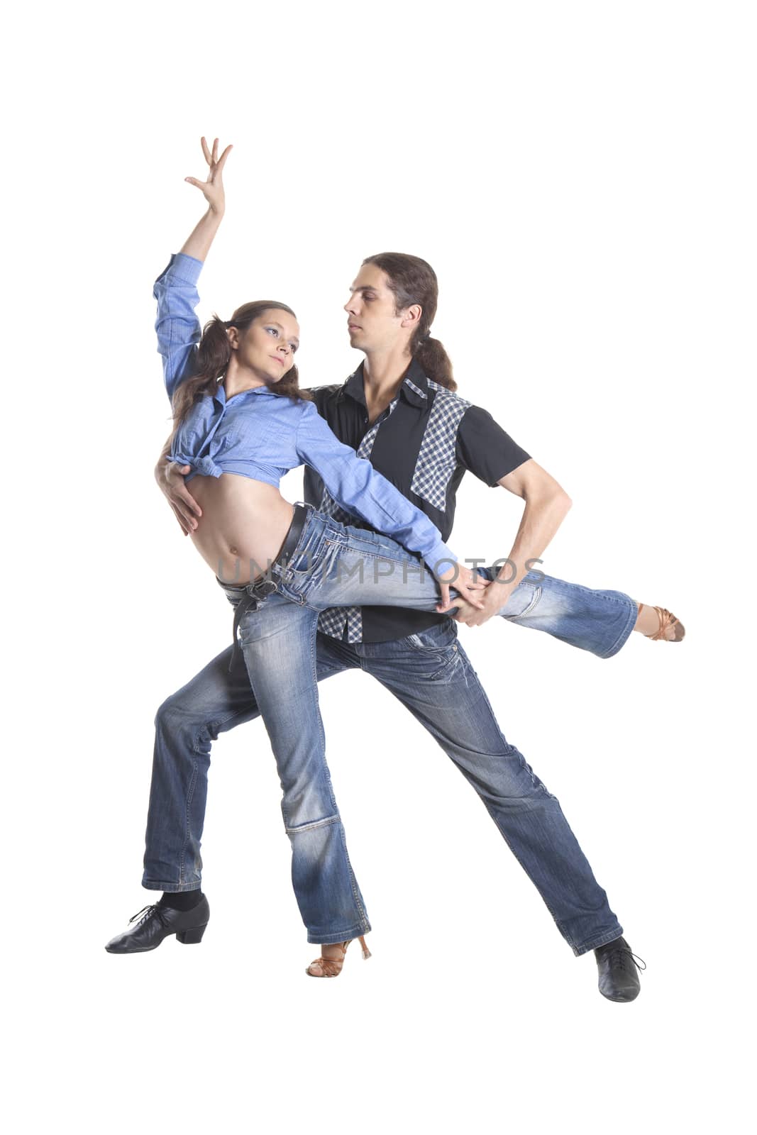 Dancing couple isolated over white background