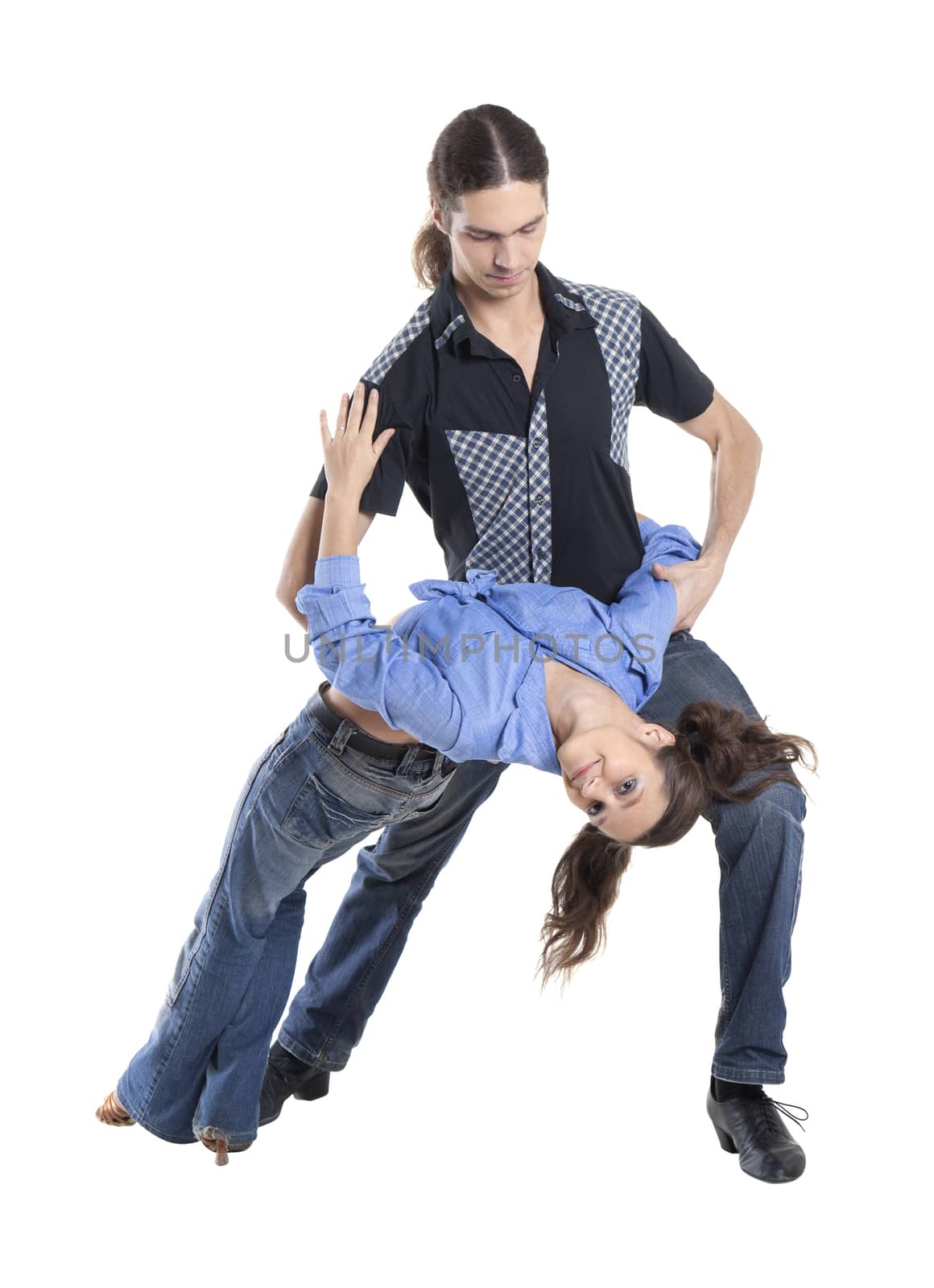 Dancing couple isolated over white background