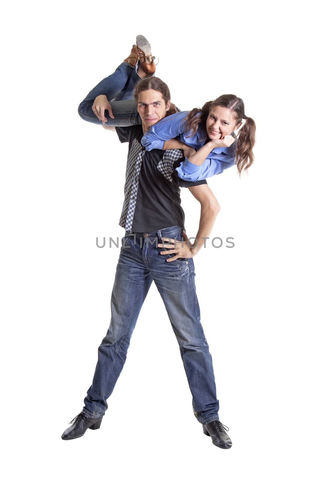 Cheerful couple isolated over white background