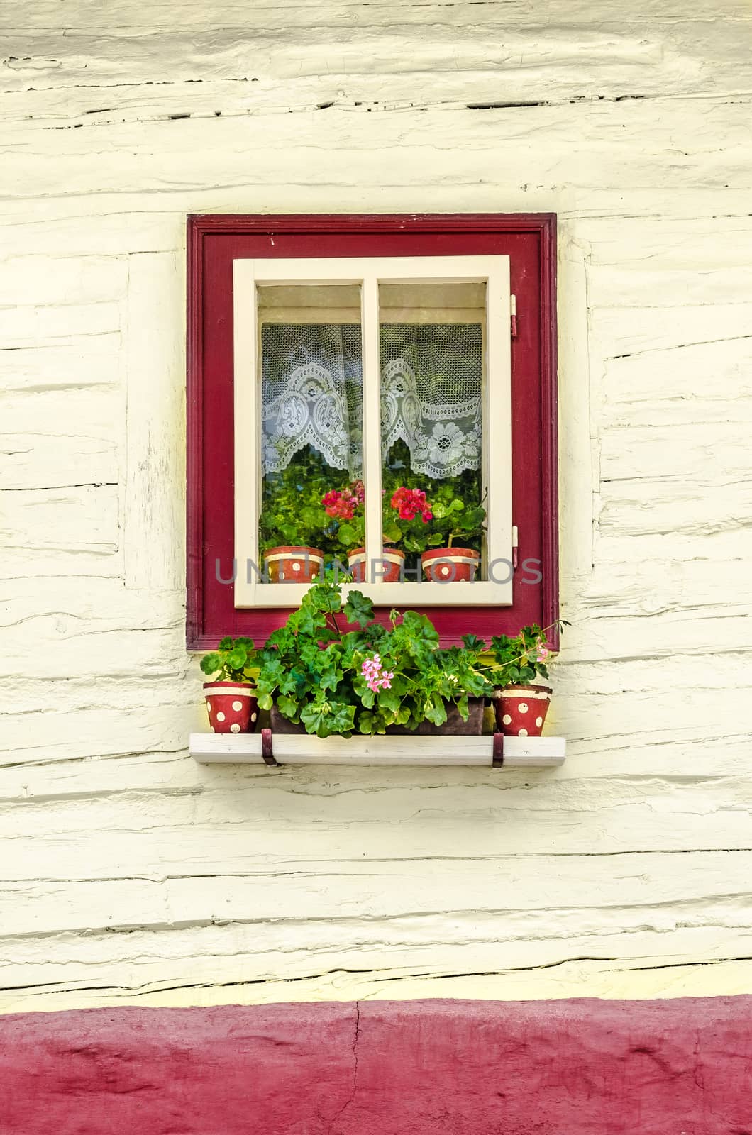 Detail of colorful window with flowers on old traditional house by martinm303