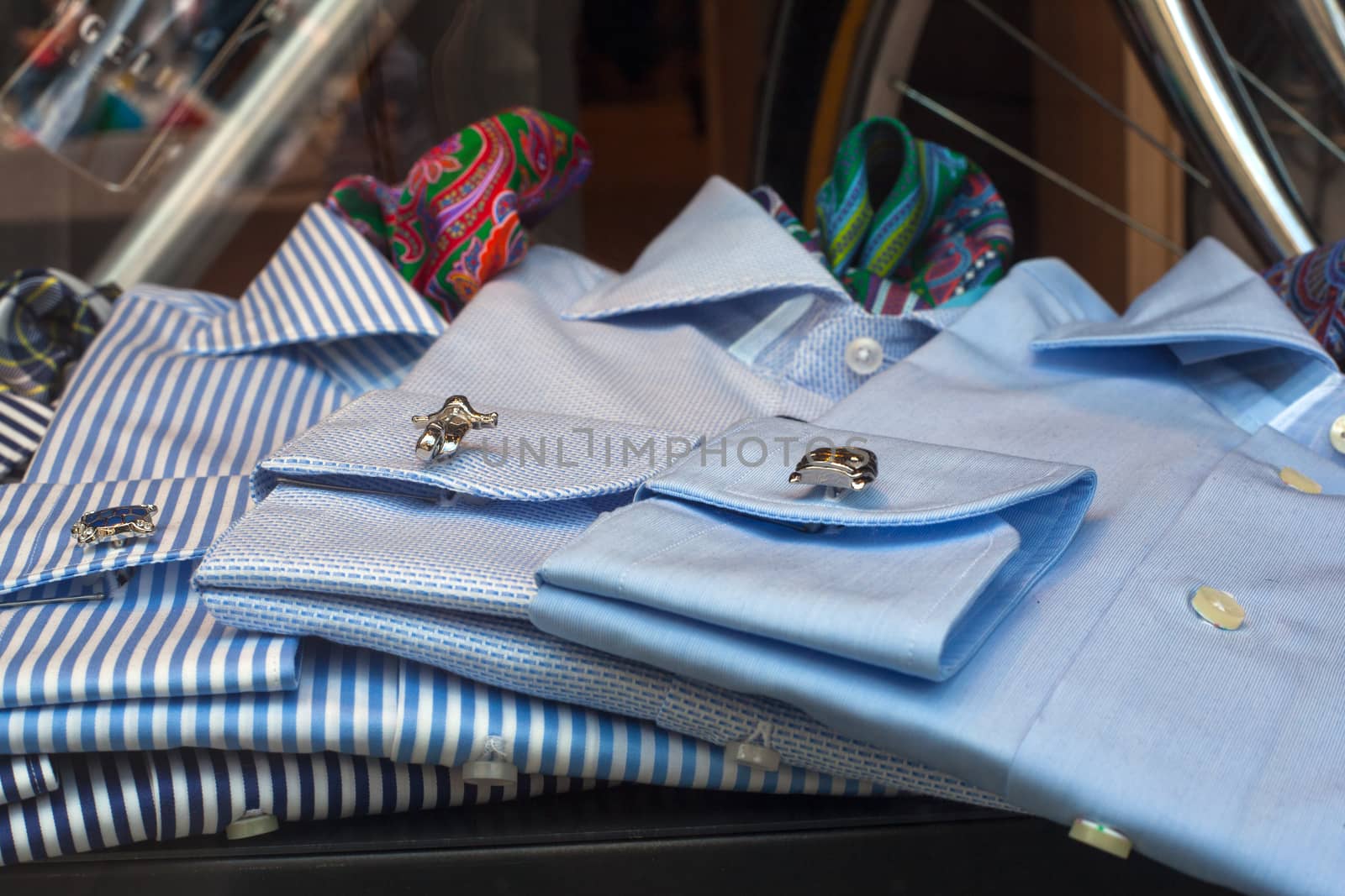 Close up of male shirts exposed in the clothes shop