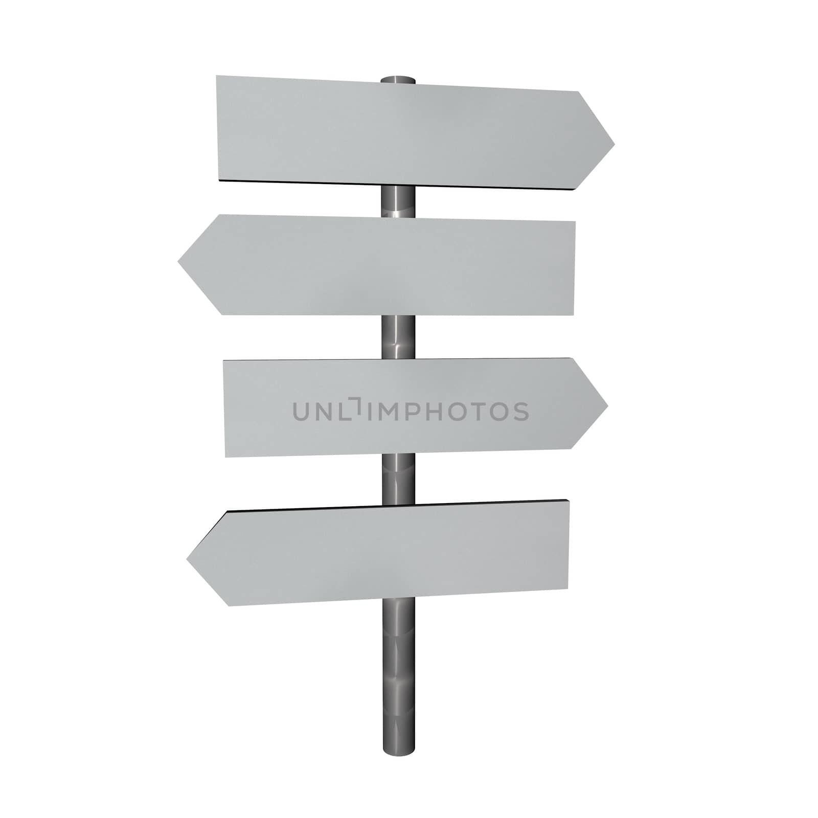 Directional sign with four cartels, 3d render