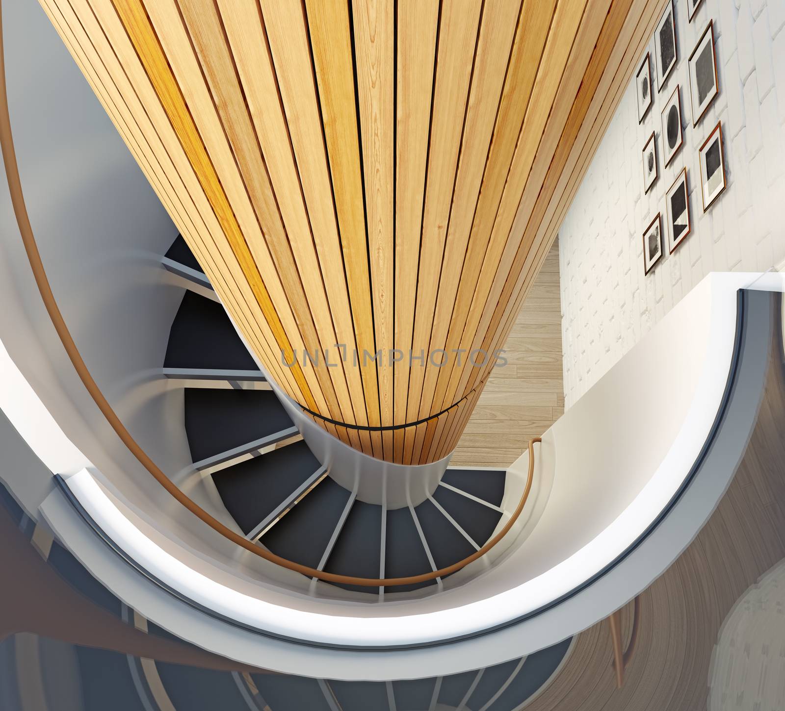 modern spiral staircase interior. 3d concept