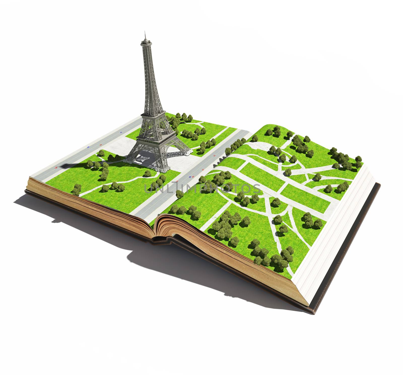 Paris  in the the  open book. 3d concept 