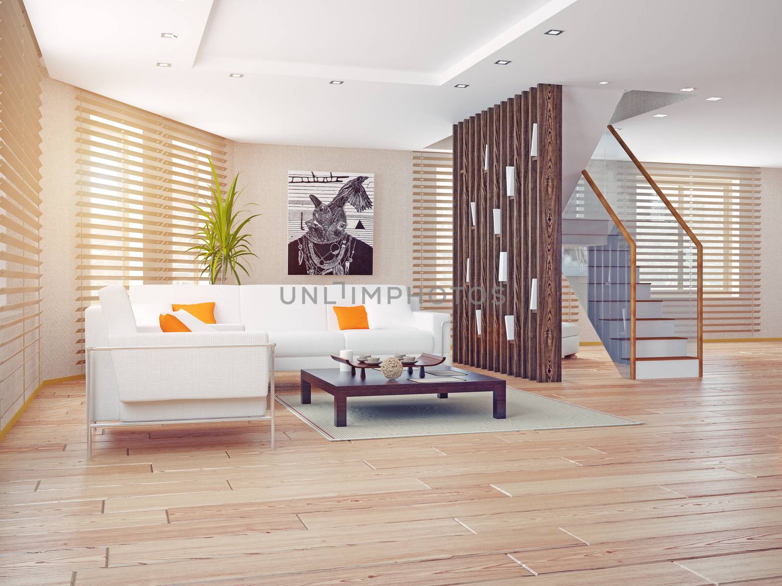 modern living room interior. contemporary 3d concept 