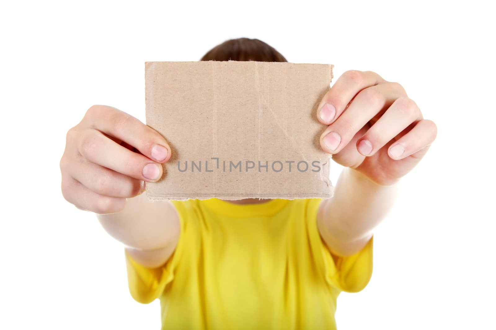 Kid showing Blank Cardboard by sabphoto