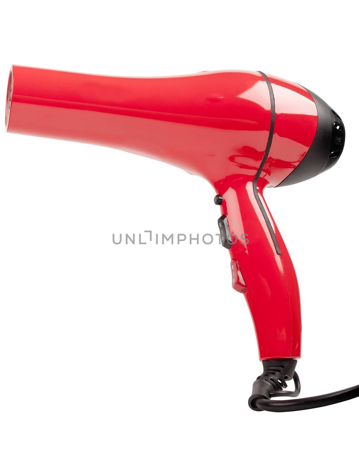 red hair dryer isolated on white background