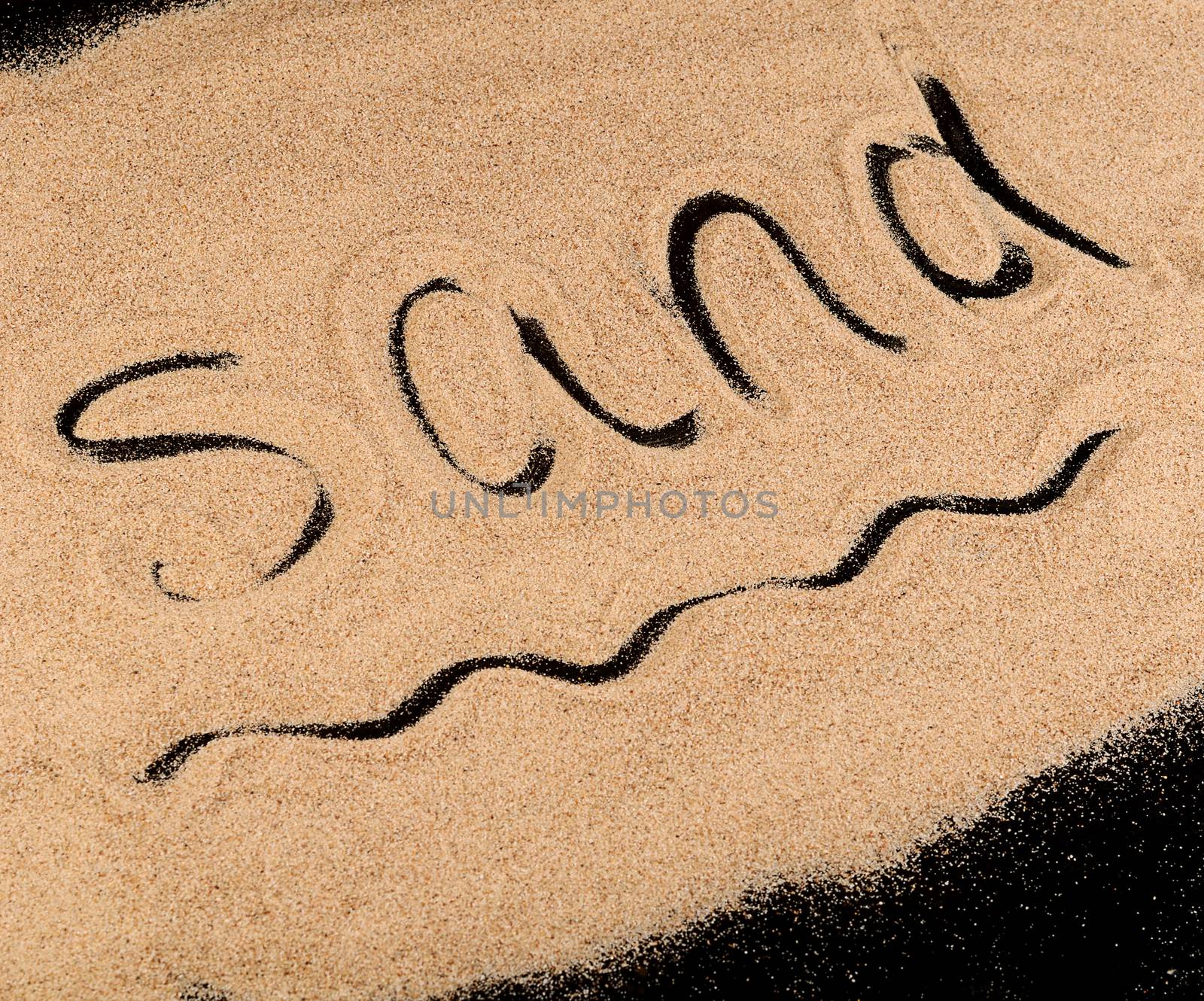 The sand on the black background close-up