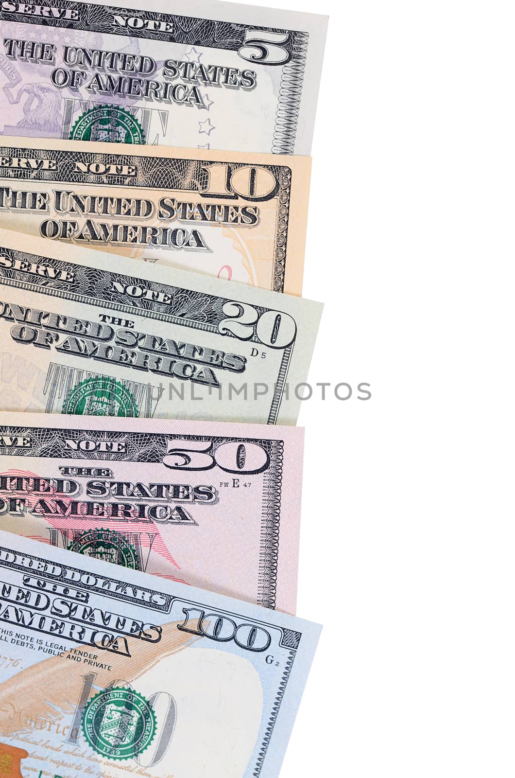 The dollar banknotes  isolated on white background