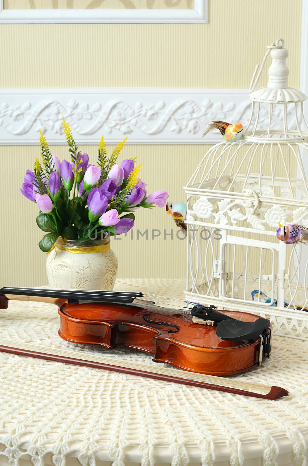 The violin on the table close up