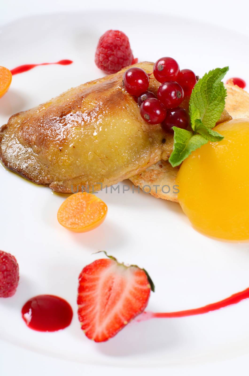 Foie Gras with toast and apricot close-up