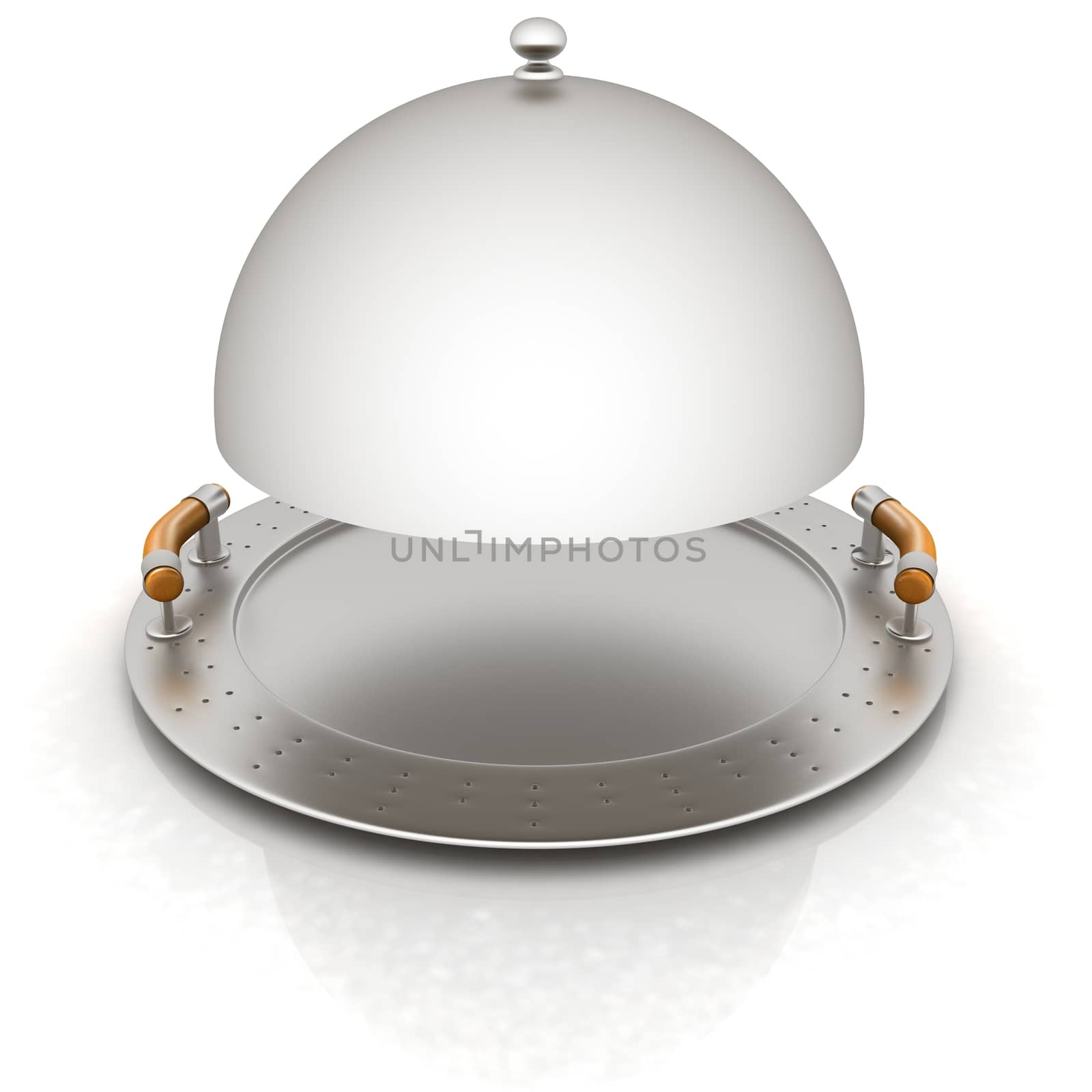 restaurant cloche with open lid 