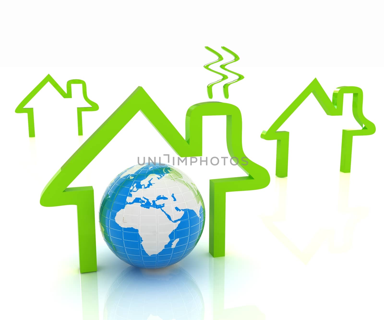 earth and icon house on white background 