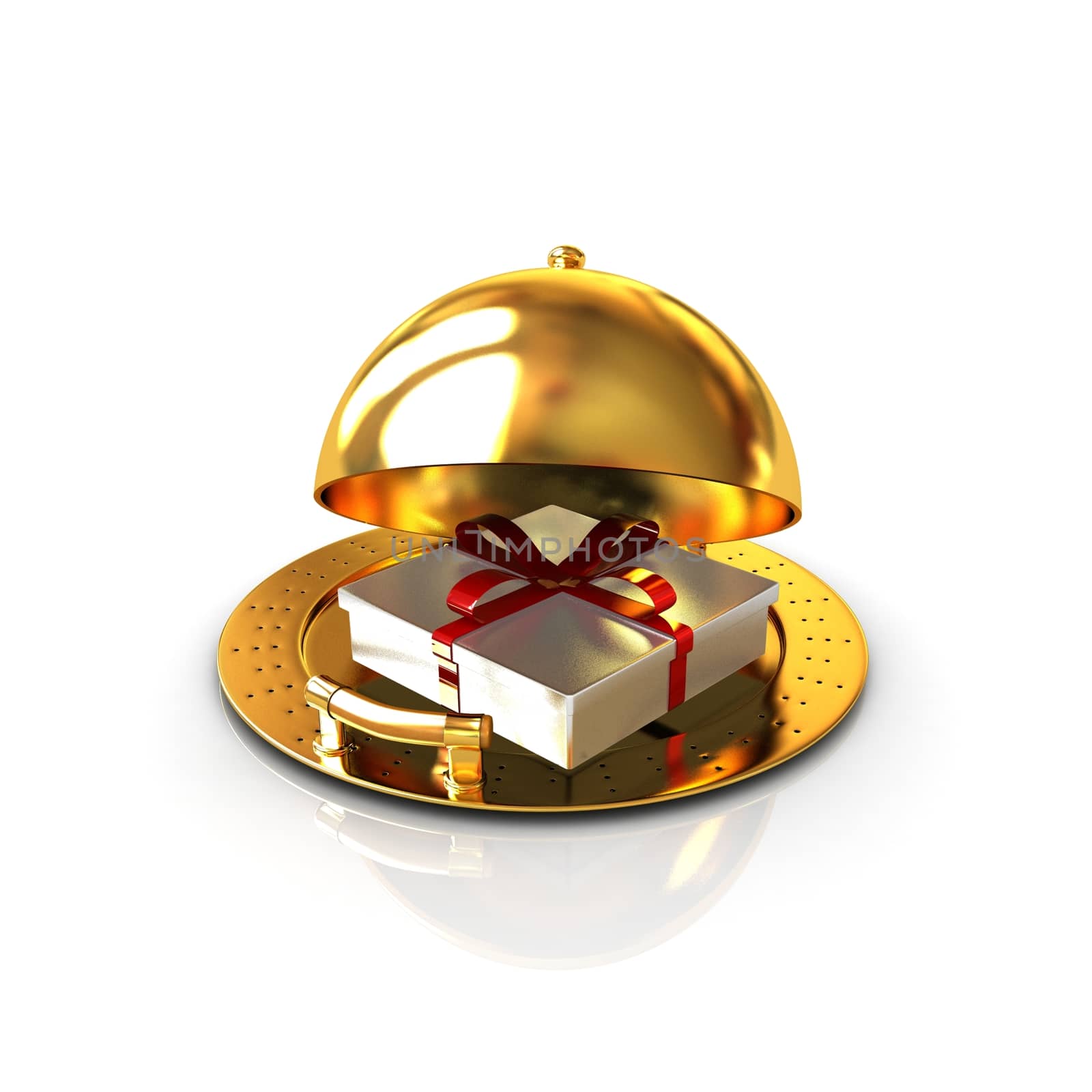 Illustration of a luxury gift on restaurant cloche on a white background