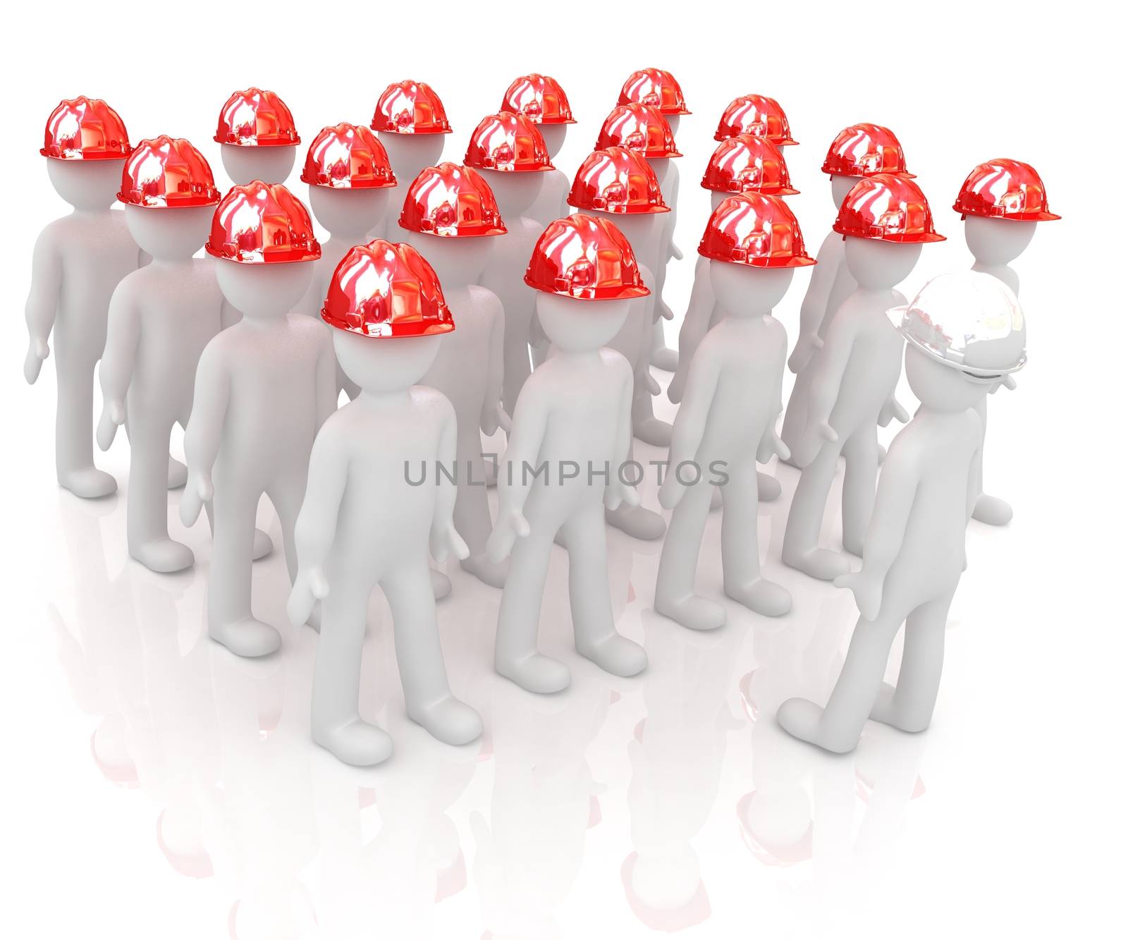 3d mans in a hard hat on a white background