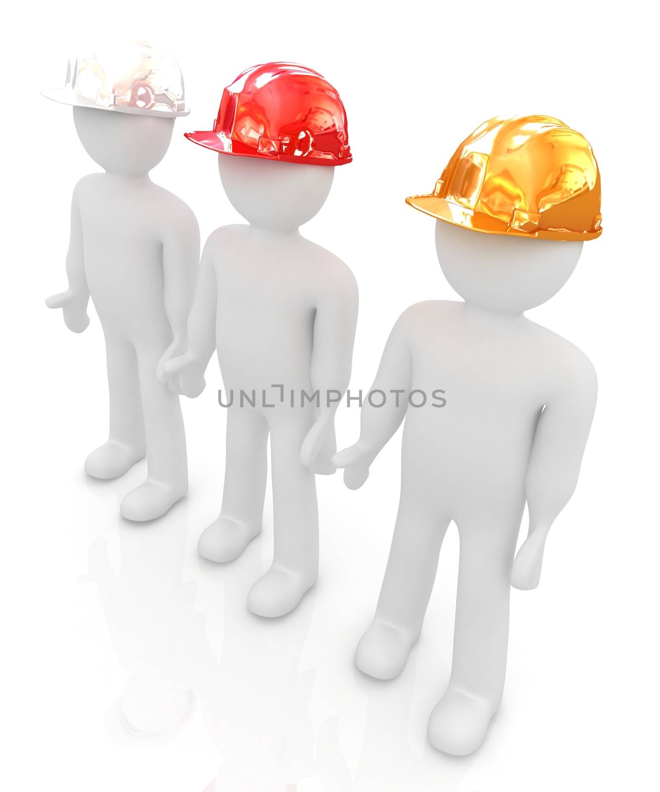 3d mans in a hard hat on a white background