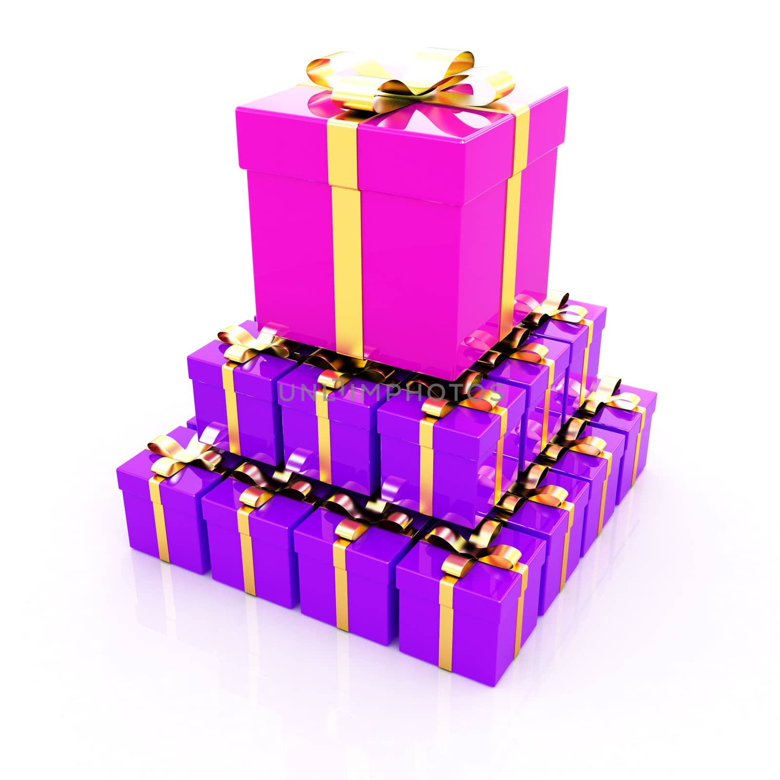 Bright christmas gifts on a white background 