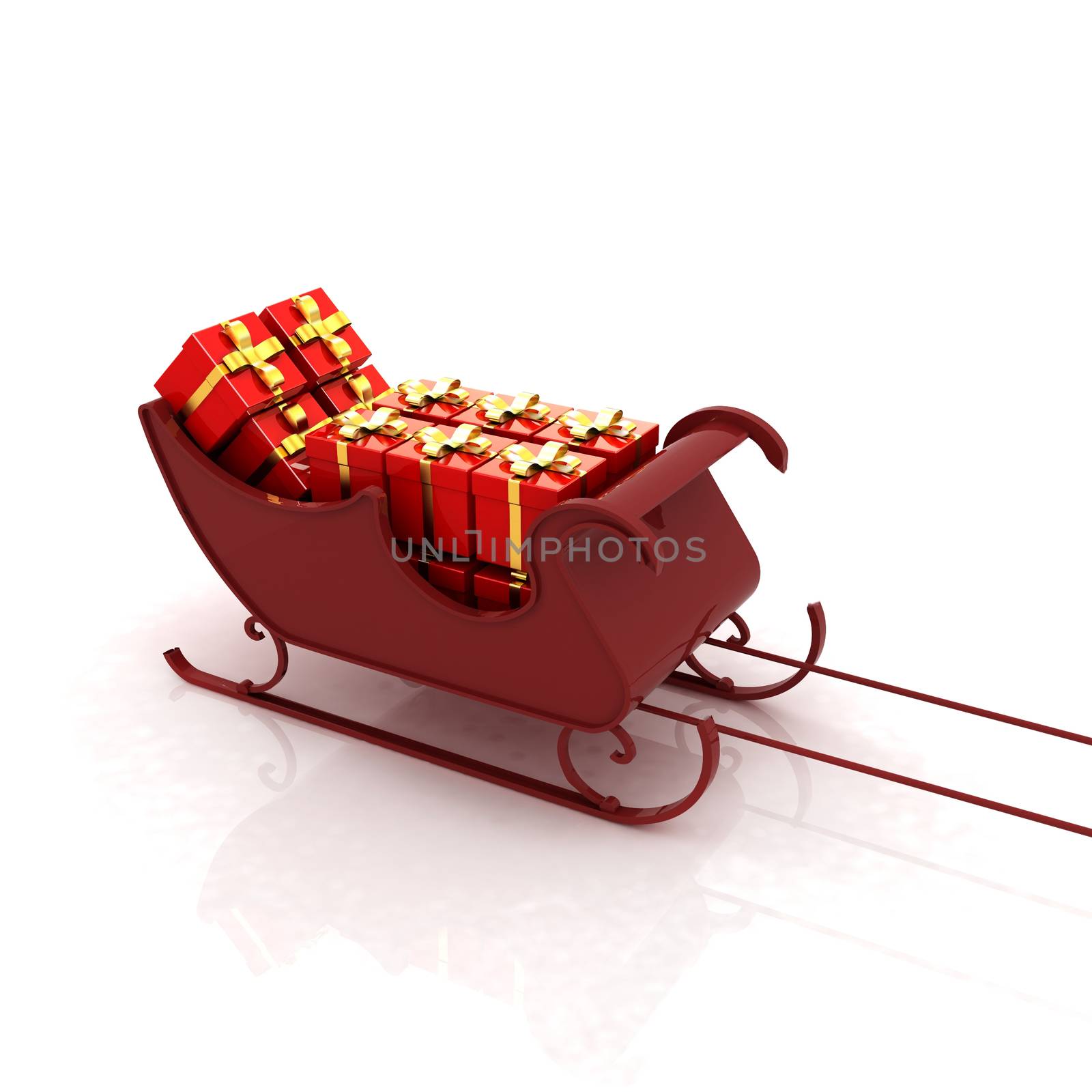 Christmas Santa sledge with gifts on a white background 