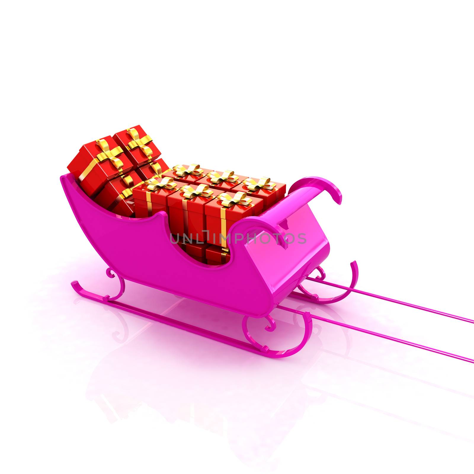 Christmas Santa sledge with gifts on a white background 