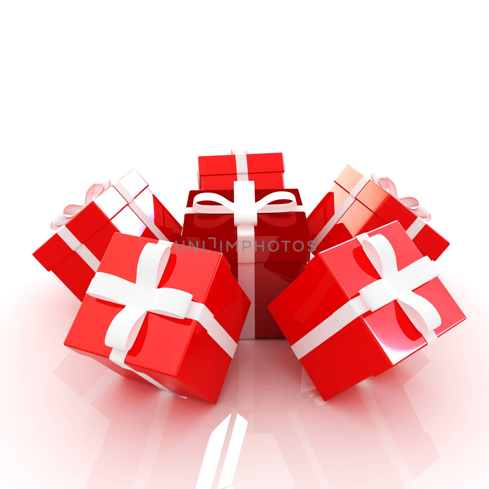 Bright christmas gifts on a white background 