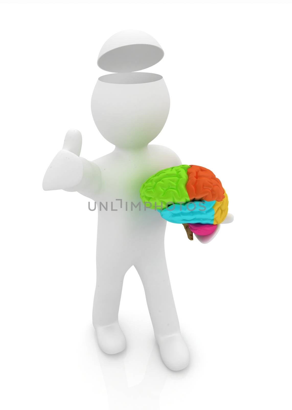 3d people - man with half head, brain and trumb up.  by Guru3D